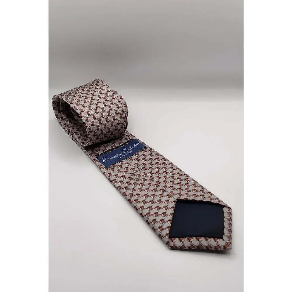 Tom James Executive Collection Men’s Silk Tie Brown Purple Print Necktie